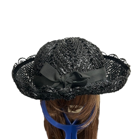 Vintage Church‎ Hat Straw Black with Black Bow main image 6